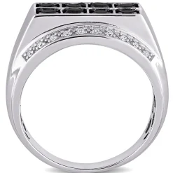 Men's Black & White Diamond Ring In Sterling Silver (1 Ct. Tw.)