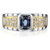 Men's Blue Sapphire & Diamond Ring In 10K Yellow & White Gold (1/2 Ct. Tw.)