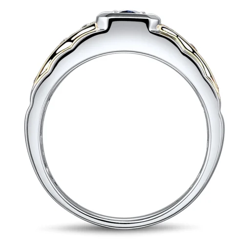 Men's Blue Sapphire & Diamond Ring In 10K Yellow & White Gold (1/2 Ct. Tw.)