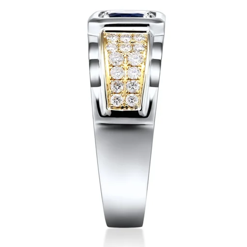 Men's Blue Sapphire & Diamond Ring In 10K Yellow & White Gold (1/2 Ct. Tw.)