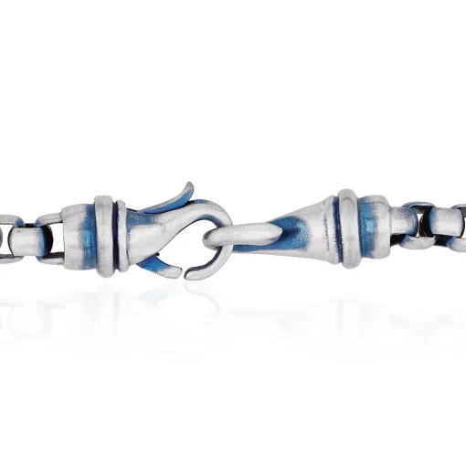 Men's Box Chain Necklace With Blue Ion Plating In Stainless Steel, 24"