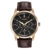 Men's Brown Leather Watch In Rose Gold-Tone Ion-Plated Stainless Steel, 44Mm