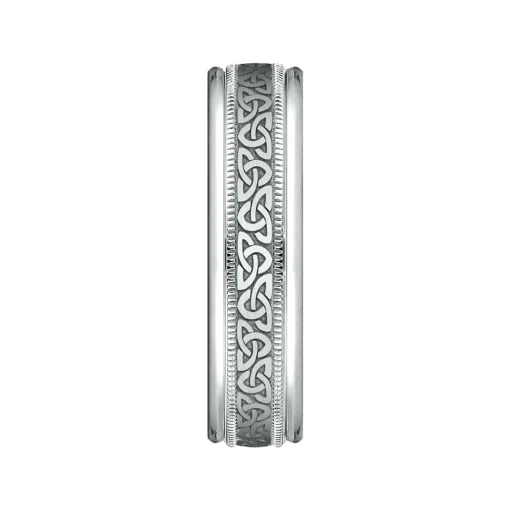 Men's Celtic Triangle Wedding Band In 10K White Gold, 6Mm