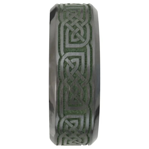 Men's Celtic Wedding Band With Green Cerakote In Black Zirconium, 8Mm