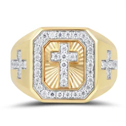Men's Diamond Cross Ring In 10K Yellow Gold (3/4 Ct. Tw.)