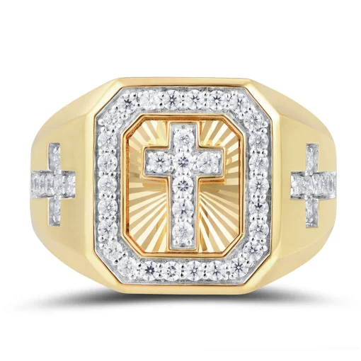 Men's Diamond Cross Ring In 10K Yellow Gold (3/4 Ct. Tw.)