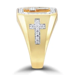 Men's Diamond Cross Ring In 10K Yellow Gold (3/4 Ct. Tw.)