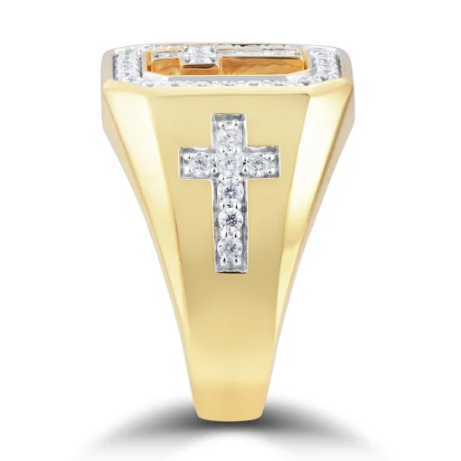 Men's Diamond Cross Ring In 10K Yellow Gold (3/4 Ct. Tw.)
