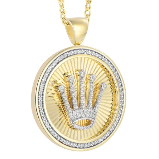 Men's Diamond Crown Medallion Pendant In 10K Yellow Gold, 22" (3/8 Ct. Tw.)
