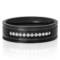 Men's Diamond Ring In Black Ion-Plated Stainless Steel, 7Mm (1/7 Ct. Tw.)