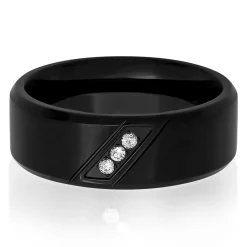 Men's Diamond Ring In Black Ion-Plated Stainless Steel, 8Mm