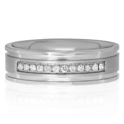Men's Diamond Ring In Stainless Steel, 7Mm (1/7 Ct. Tw.)