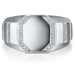 Men's Diamond Signet Ring In Sterling Silver (1/8 Ct. Tw.)