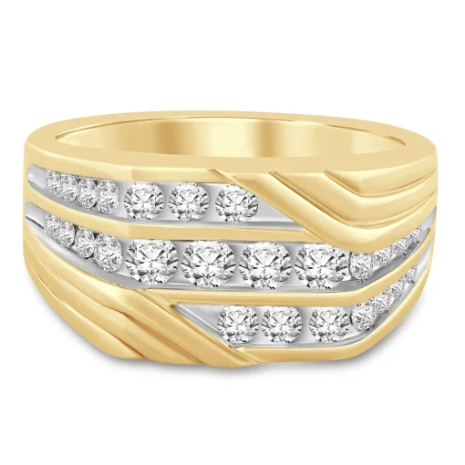 Men's Diamond Three-Row Band In 10K Yellow Gold (1 Ct. Tw.)