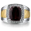 Men's Garnet And Diamond Accent Ring In 10K Yellow And White Gold