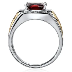 Men's Garnet And Diamond Accent Ring In 10K Yellow And White Gold