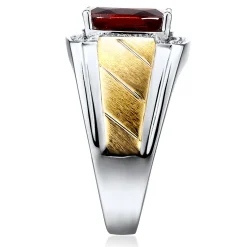 Men's Garnet And Diamond Accent Ring In 10K Yellow And White Gold