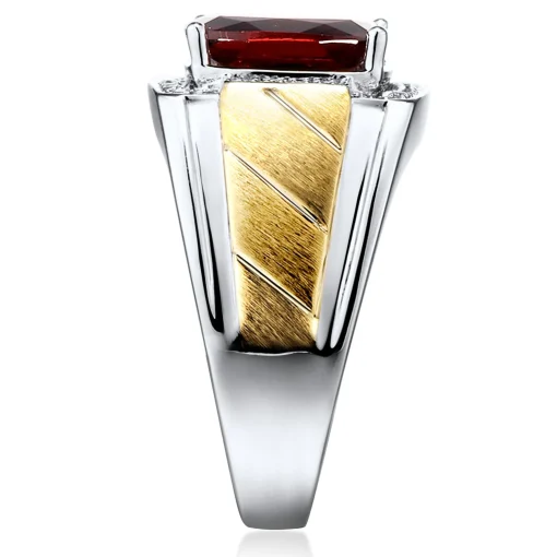 Men's Garnet And Diamond Accent Ring In 10K Yellow And White Gold