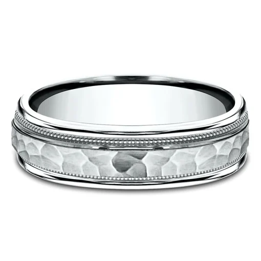 Men's Hammer Finish Band In 10K White Gold, 6Mm