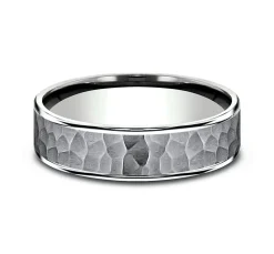 Men's Hammered Wedding Band With 14K Gold Inlay In Tantalum, 6.5Mm