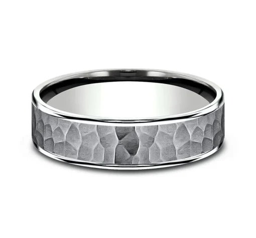 Men's Hammered Wedding Band With 14K Gold Inlay In Tantalum, 6.5Mm