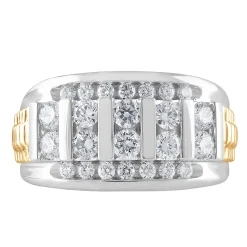 Men's Lab Grown Diamond Ring In 10K White And Yellow Gold (1 1/2 Ct. Tw.)