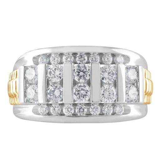 Men's Lab Grown Diamond Ring In 10K White And Yellow Gold (1 1/2 Ct. Tw.)
