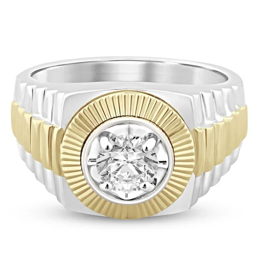 Men's Lab Grown Diamond Solitaire Band In 10K White & Yellow Gold (3/4 Carat)