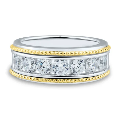 Men's Lab Grown Diamond Wedding Band With Milgrain Edges In 14K White Gold (1 1/2 Ct. Tw.)