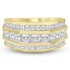 Men's Lab Grown Diamond Wedding Band With Three-Row Setting In 10K Gold (2 Ct. Tw.)