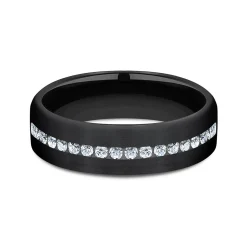 Men's Lab Grown Diamond Wedding Band In Black Titanium, 6.5Mm