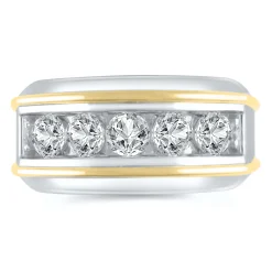 Men's Lab Grown Diamond Wedding Band In 10K White Gold And Yellow Gold (2 Ct. Tw.)
