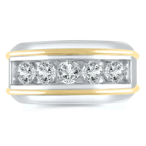 Men's Lab Grown Diamond Wedding Band In 10K White Gold And Yellow Gold (2 Ct. Tw.)