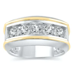 Men's Lab Grown Diamond Wedding Band In 10K White Gold And Yellow Gold (2 Ct. Tw.)