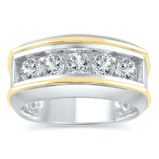 Men's Lab Grown Diamond Wedding Band In 10K White Gold And Yellow Gold (2 Ct. Tw.)