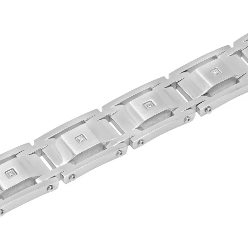Men's Link Bracelet With Diamond Accents In Stainless Steel