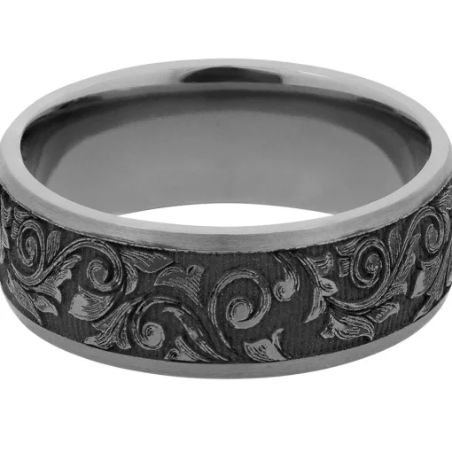 Men's Scroll Wedding Band With Black Cerakote In Tantalum, 8Mm