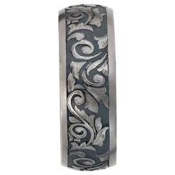 Men's Scroll Wedding Band With Black Cerakote In Tantalum, 8Mm
