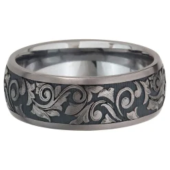 Men's Scroll Wedding Band With Black Cerakote In Tantalum, 8Mm