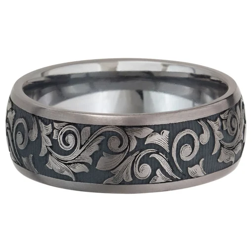Men's Scroll Wedding Band With Black Cerakote In Tantalum, 8Mm