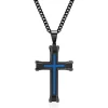 Men's Stainless Steel & Blue Ion-Plated Cross Pendant