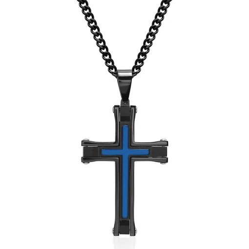 Men's Stainless Steel & Blue Ion-Plated Cross Pendant