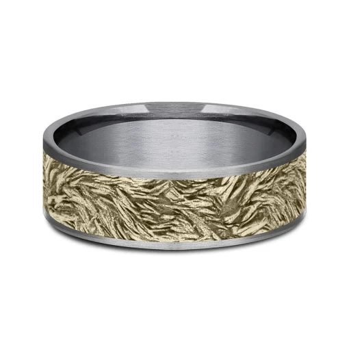 Men's Tantalum Wedding Band With Lion's Mane Detail And 14K Yellow Gold, 7.5Mm