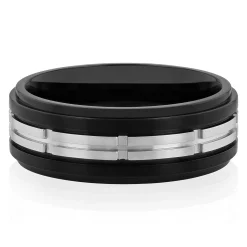 Men's Two-Tone Ring In Black Ion-Plated Stainless Steel, 8Mm