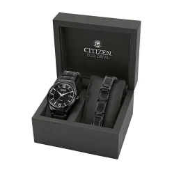 Men's Watch & Bracelet Set In Black Ion-Plated Stainless Steel