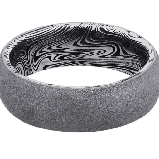 Men's Wedding Band In Damascus Steel & Tantalum, 7Mm
