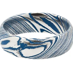 Men's Wedding Band With Blue Cerakote In Damascus Steel, 7Mm