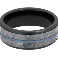 Men's Wedding Band With Blue Cerakote In Tantalum & Black Zirconium, 8Mm