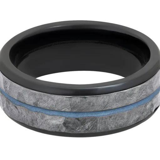 Men's Wedding Band With Blue Cerakote In Tantalum & Black Zirconium, 8Mm