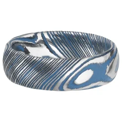 Men's Wedding Band With Blue Cerakote In Damascus Steel, 7Mm